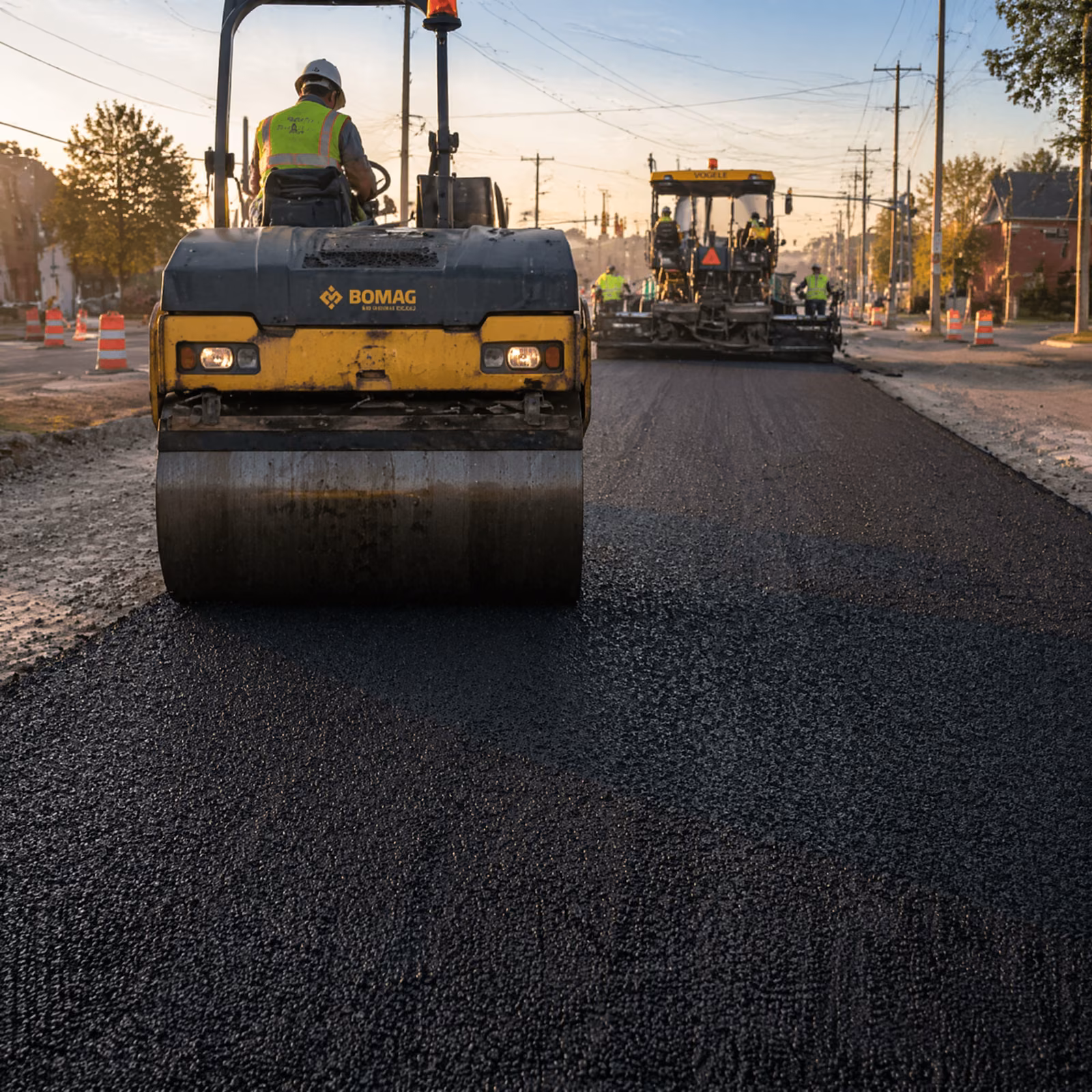 BOMAG roller resurfacing a street in Napa County, California