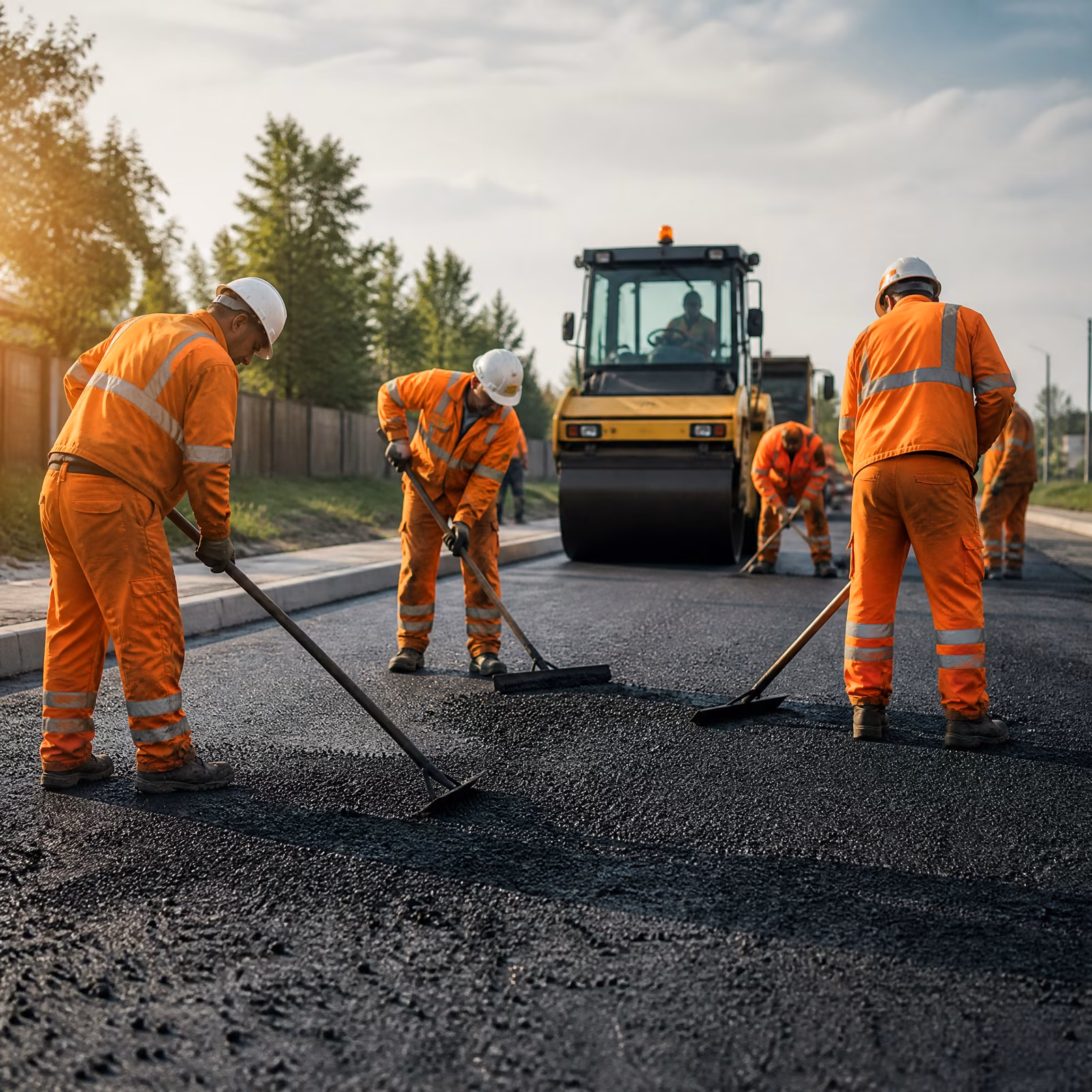 North Bay Grading and Paving crew laying asphalt
