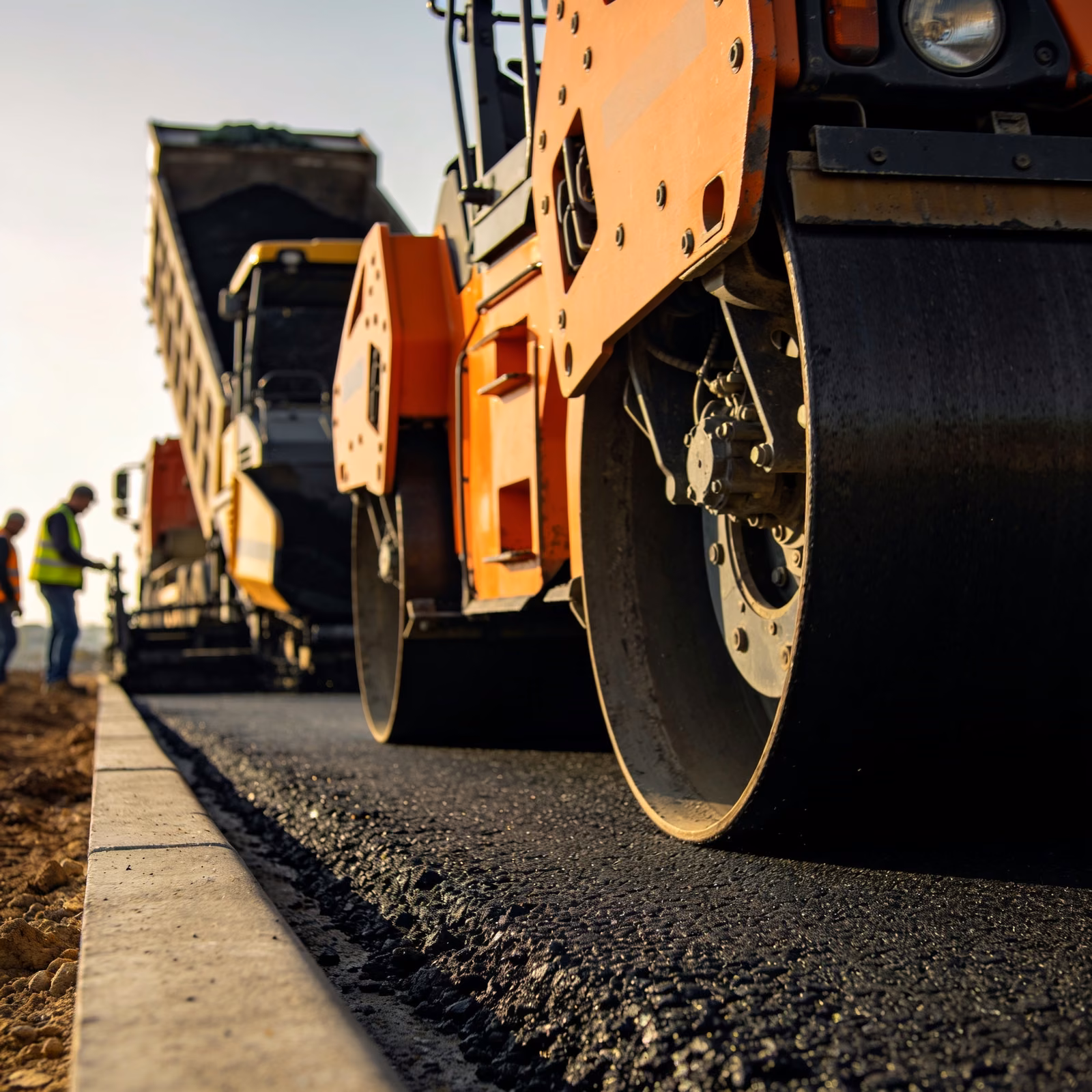 Roller compacting a fresh asphalt overlay