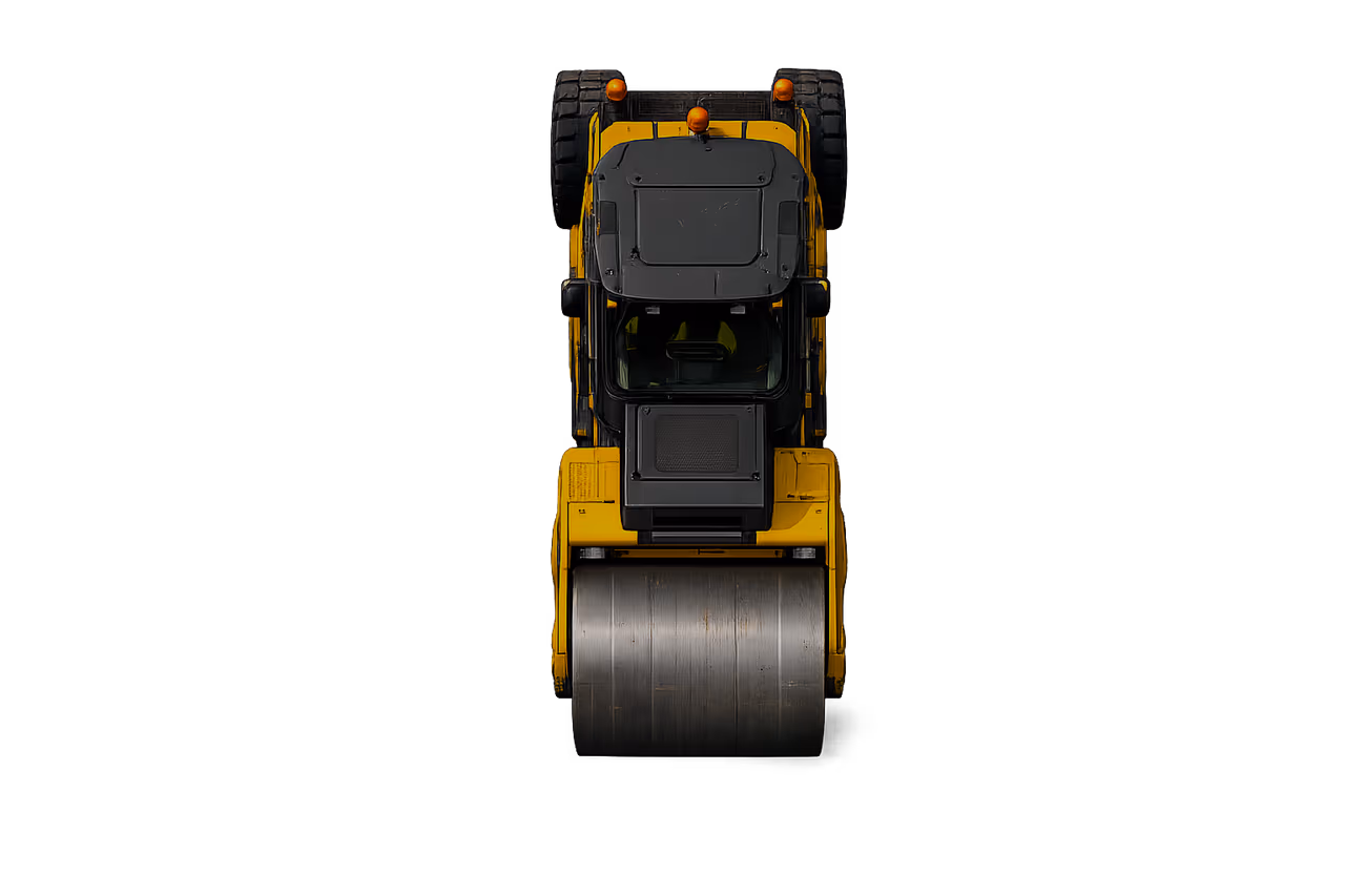 Vibratory asphalt roller used by North Bay Grading and Paving to compact fresh hot mix.